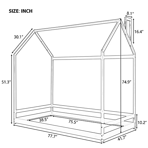 Merax Twin Size Wood House Bed, Wooden Bedframe with Roof for Kids, Teens, Boys or Girls, Natural - WoodArtSupply