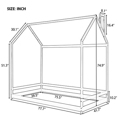 Merax Twin Size Wood House Bed, Wooden Bedframe with Roof for Kids, Teens, Boys or Girls, Natural - WoodArtSupply