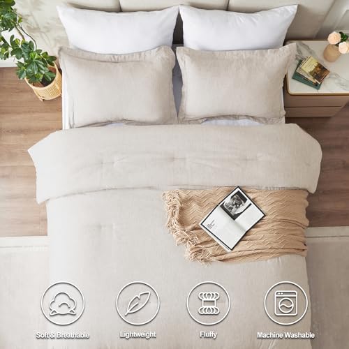 CozyLux King Size Comforter Set - 3 Pieces Beige Soft Luxury Cationic Dyeing Bedding Comforter for All Season, Breathable Lightweight Fluffy Boho Bed Sets with 1 Comforter and 2 Pillow Shams CozyLux