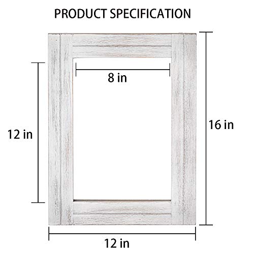 DECORKEY Rectangle Wall Mirror For Bathroom, Distressed White Wood Decor with Hanging Rope for Rustic Home Decor, Vanity, Living Room 12"×16" - WoodArtSupply