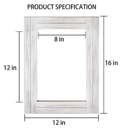 DECORKEY Rectangle Wall Mirror For Bathroom, Distressed White Wood Decor with Hanging Rope for Rustic Home Decor, Vanity, Living Room 12"×16" - WoodArtSupply