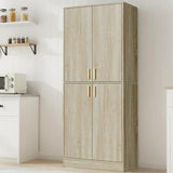 Cozy Castle Kitchen Pantry Cabinet, 71" Tall Wood Storage Cabinet with Doors and Shelves 4 Doors Freestanding Cupboard for Dining Room Living Room Bathroom Furniture, Whitewashed Oak Cozy Castle
