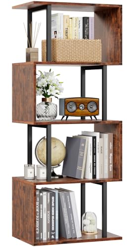 S-Shaped 5-Tier Furologee Bookshelf - Modern Rustic Brown Display Rack for Home & Office - WoodArtSupply