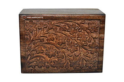 Hind Handicrafts Beautifully Handmade & Handcrafted Rosewood Borders Engraving Wooden Cremation Box/Urns for Human Ashes Adult, Funeral Urn Box (9" x