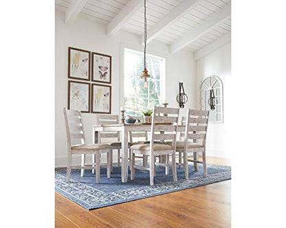 Signature Design by Ashley Skempton Cottage Dining Room Table Set with 6 Upholstered Chairs, Whitewash, 36"W x 60"D x 30"H