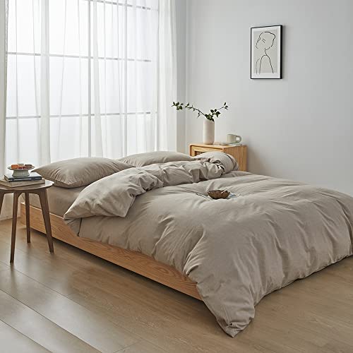 FACE TWO FACE Bedding Duvet Cover Set100% Washed Cotton Duvet Cover Linen Like Textured Breathable Durable Soft Comfy (Twin, Khaki) FACE TWO FACE