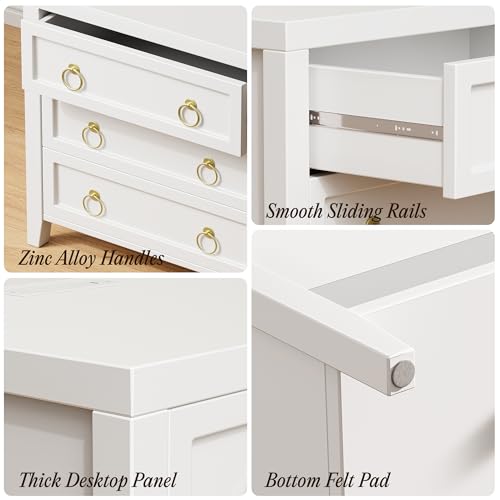 Huuger 23.6 Inch Night Stand with Charger Station and USB-C Port, 3 Drawer Nightstand, Larger Wider Bedside Table, Modern Side End Table, for Bedroom, White Nightstand Huuger