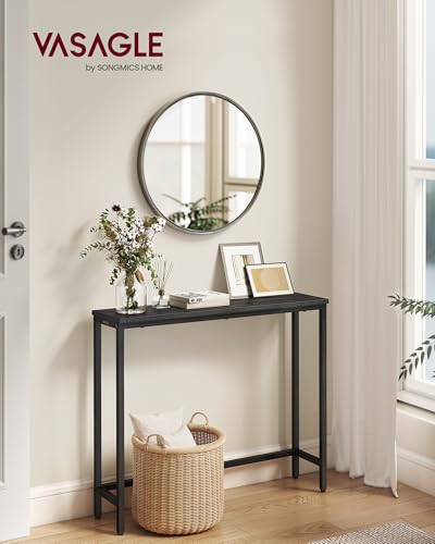 VASAGLE Console Table, Entryway Table, One Piece Top, Easy Assembly, for Hallway, Bedroom, Living Room, 1 Tier, 7.9 x 31.5 x 32 Inches, Charcoal Gray and Ink Black ULNT035BA01S VASAGLE