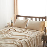 Simple&Opulence Belgian Linen Sheet Set Solid Color - 4 Pieces (1 Flat Sheet, 1 Fitted Sheet & 2 Pillowcases) Natural Flax Cotton Blend Soft Breathable Farmhouse Bedding - Full Size, Linen/Beige Simple&Opulence