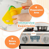 HONEY JOY Corner Kids Kitchen Playset, Wooden Play Kitchen for Toddlers, Range Hood, Water Circulation, Water Dispenser, Storage Box, Little Chef Pretend Toy Kitchen Set w/Lights & Sounds, Gray HONEY JOY