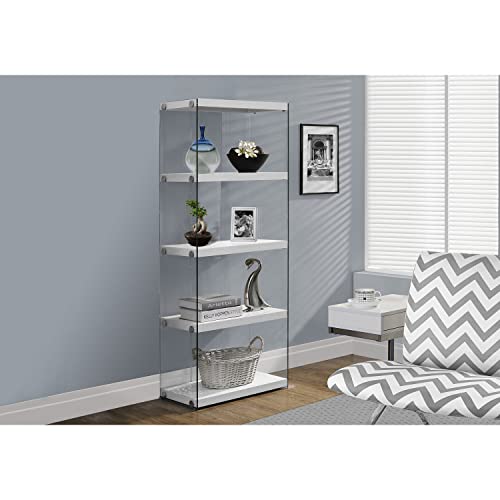 Monarch Specialties 5-Shelf Etagere Bookcase in Dark Taupe with Tempered Glass Frame - WoodArtSupply