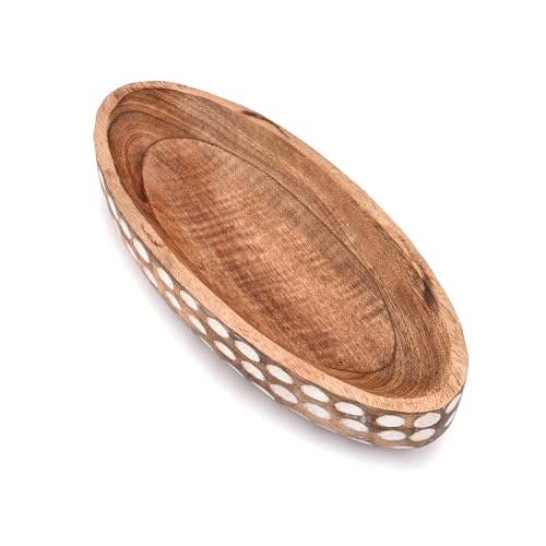 NIRMAN Mango Wood Decorative Bowl for Table Centerpiece Dining Living Room Home Kitchen Décor (14" x 6" x 2.3") - WoodArtSupply