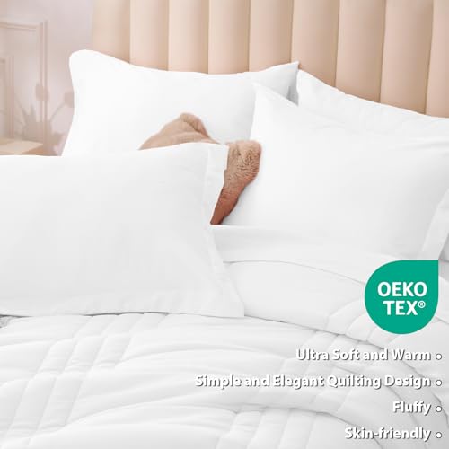 Velorose Queen Comforter Set White - Bed in a Bag Queen Size 7 Pieces, Soft Bedding Set for All Seasons, Premium Queen Comforter Set with Comforter, Sheets, Pillowcases & Shams Velorose