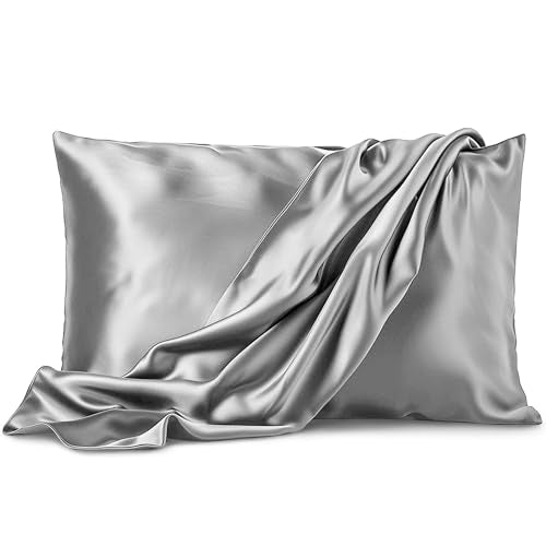 Pure Bedding Satin Pillowcase 2 Pack - Queen Size (20"x30", Grey) - Silky Pillow Cases for Hair and Skin - Satin Pillow Covers with Envelope Closure - Extra Soft Premium Microfiber Pure Bedding