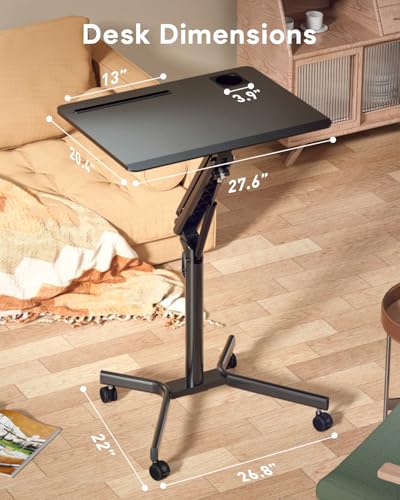 JOY Worker Standing Desk, 28" Small Height Adjustable Rolling Laptop Desk, Portable Sit-Stand with Lockable Wheels, Ergonomic Desktop Table for Home Office, Black JOY worker