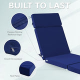Honorbox 72 x 21 Inch Outdoor Chaise Lounge Cushions Set of 2 - Removable Cover, 4-Section Design, Water-Repellent & Fade-Resistant, 6 Tie Straps, Replacement for Patio & Pool Chairs - Navy