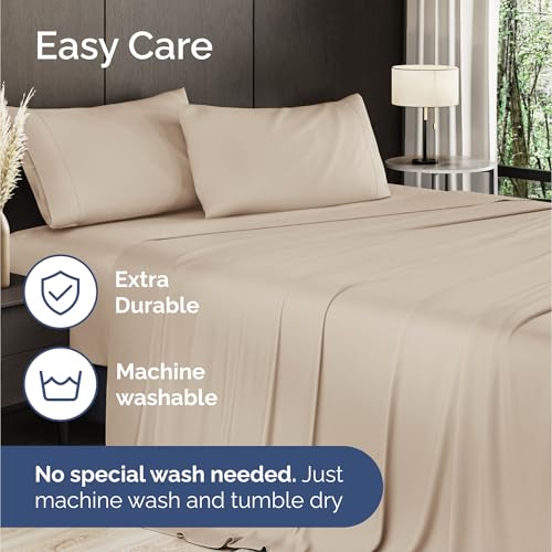 100% Rayon Derived From Bamboo - Bamboo Sheets Queen Size - Cooling Sheets for Queen - Ultra Soft, Breathable & Hotel Luxury Bedding - 1 Flat & 1 Fitted & 2 Pillowcases w/ 16 Inch Deep Pockets - Wheat CGK Unlimited