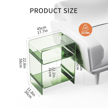 Acrylic Record Player Table with Storage Shelf, Clear Side Table Nightstand (Green, Large) Acrylicolor