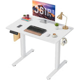 40 x 24 in Electric Standing Desk - Memory Height Adjustable Ergonomic Sit-to-Stand Rising Computer Table Gaming Workstations with 2 Hooks and Wire Hole for Home Office, White SageNest