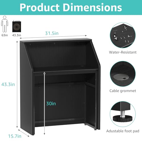 IGERI Small Black Reception Desk with Counter for Salon 31.5 Inch Front Modern Standing Receptionist Room Tables Checkout Counter for Office IGERI