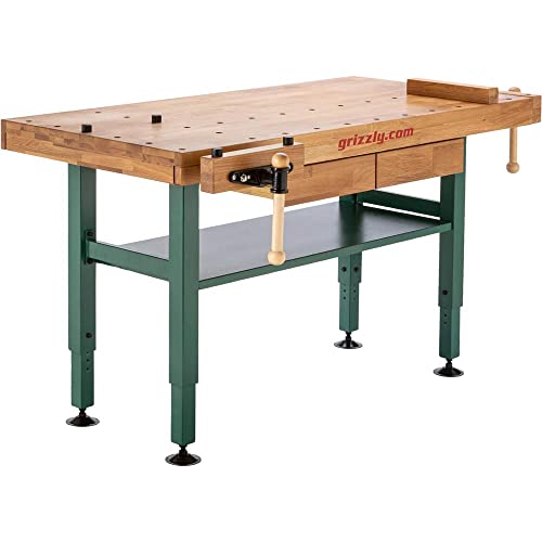 Grizzly T10157 Heavy-Duty Oak Workbench with Steel Legs Grizzly