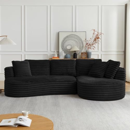 121 inch Curved Modular Sectional Sofa Couch, Oversized 2 Pieces Floor Foam Boneless Couches for Living Room, Deep Seat Cloud Couch with Right Facing Chaise w/Throw Pillows,No Assembly Required Eafurn