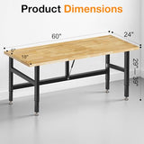 MUWOOD 60” Folding Workbench, 2000 LBS Capacity Heavy Duty Workbench, Height Adjustable Foldable Work Table, Rubberwood Collapsible Desk for Workshop, Garage, Office, Home MUWOOD