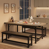 Garvee 63 in Extendable Dining Table Set for 4-6 People, 3-Piece Kitchen Table Set with 2 Upholstered Benches, Farmhouse Dining Room Table Set for Kitchen, Living Room, Apartment, Gray Garvee