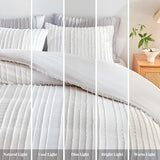 WARMDERN White Boho Duvet Cover Set King Size, Striped Textured Duvet Cover Tufted Bedding Set, 3 Pcs Ultra Soft Washed Microfiber Duvet Cover with Zipper Closure (King, White) WARMDERN
