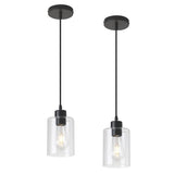 KLSS Modern Black Farmhouse Clear Glass Cylinder Pendant Light Fixture,Island Lights for Kitchen,Mini Pendant Lighting for Kitchen Island Decor - 4.75 Inch Shade 58 Inch Cord (Black 2 Pack) KLSS