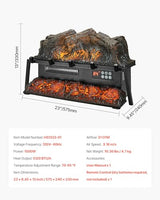 VEVOR 23 Inch Electric Fireplace Log Heater, Fireplace Insert with Crackling Sound, Remote Control, 5 Flame Brightness Levels, Thermostat, Timer, Overheat Protection, for Home Decor, Black VEVOR