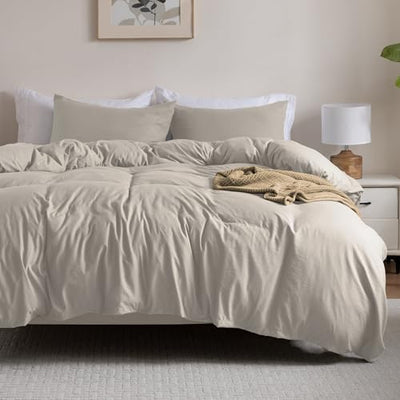 Soft Washed Duvet Cover Set Twin / Twin XL Size, Prewashed Microfiber Cotton-Like Bedding Set, Duvet Cover 68x90 with Button Closure & Pillow Sham for All Seasons,Comforter Not Included (Linen)