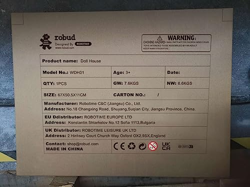 ROBUD Wooden Dollhouse for Kids Girls, Toy Gift for 3 4 5 6 Years Old, with Furniture ROBUD