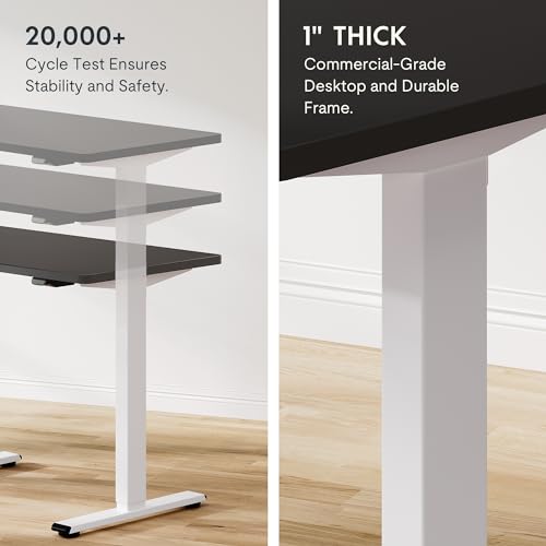 FLEXISPOT EN1 One Piece Standing Desk, 48 x 24 Inch Desktop Electric Adjustable Height Desk Home Office Computer Workstation Sit Stand up Desk (White Frame + Black Top, 2 Packages) FLEXISPOT