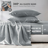 Madison Park Satin Sheets Split King Size, Luxurious Silky Bed Sheets, Elastic 14" Pocket fits up to 16" Mattress, Wrinkle-Free, Soft Satin Bed Sheet Set, Grey 7 Piece Madison Park