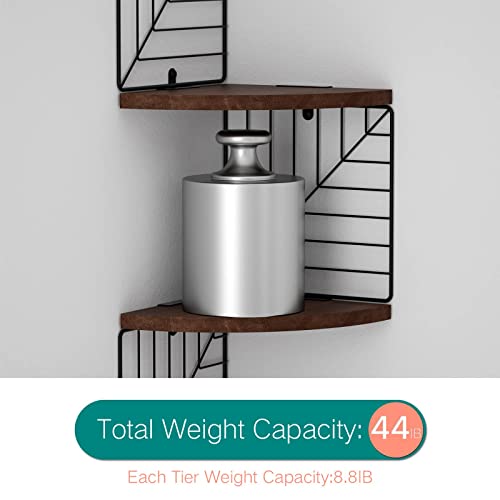 Love-KANKEI Corner Shelf Wall Mount of 5 Tier, Rustic Wood Floating Shelves Wall Shelves for Bedroom Living Room Bathroom Kitchen Office and More Dark Walnut Love-KANKEI