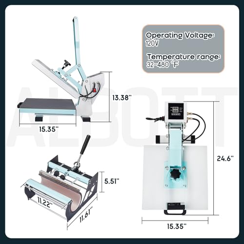 SPECRAFT 2-in-1 Heat Press, 15x15 Industrial Digital Sublimation Machine for T-Shirts, Mugs (30oz) and More, Blue, Ideal for DIY & Professional Use SPECRAFT