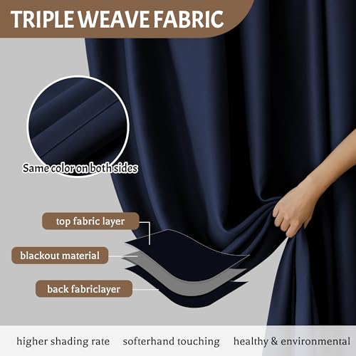 KNEOQIT Extra Wide Room Divider Blackout Curtains with Hooks, Thermal Insulated Drapes for Living Room, Bedroom, Sliding Door, Large Windows Navy Blue(1 Panel, 100" W x 84" H) KNEOQIT