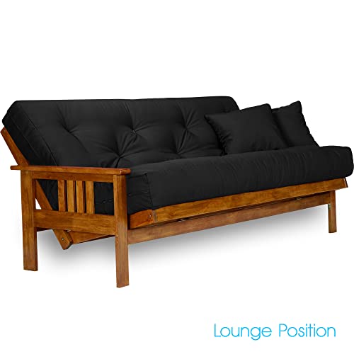 Nirvana Futons Stanford Futon Set - Full Size, Frame, 8" Mattress, Twill Black Cover Nirvana Futons