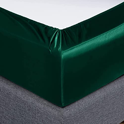 Homiest 7pcs Satin California King Size Bed Set, Blackish Green Luxury Satin Bedding, 1 Deep Pocket Fitted Sheet, 1 Flat Sheet, 4 Pillowcases, 1 Body Pillowcase Homiest