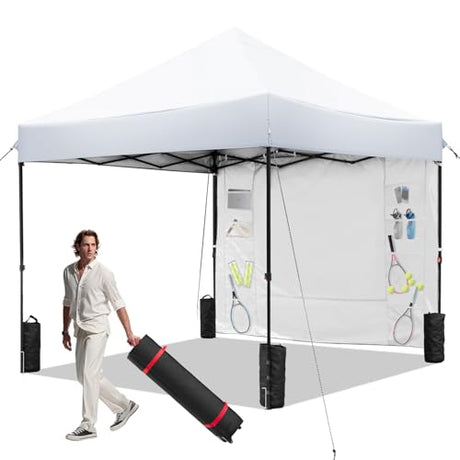 White 10x10 FT Pop Up Canopy Tent with 1 Sidewall, Heavy Duty Canopy for Outdoor, Commercial Instant Gazebos, for Party, Patio, by Kendane. Kendane