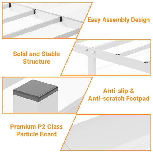 Weehom Twin Bed Frames with Headboard, Metal Bed Frame with 2-Tier Shelves Storage, Modern Twin Platform Bed with Charging Station & LED Lights - No Box Spring Needed, White Weehom