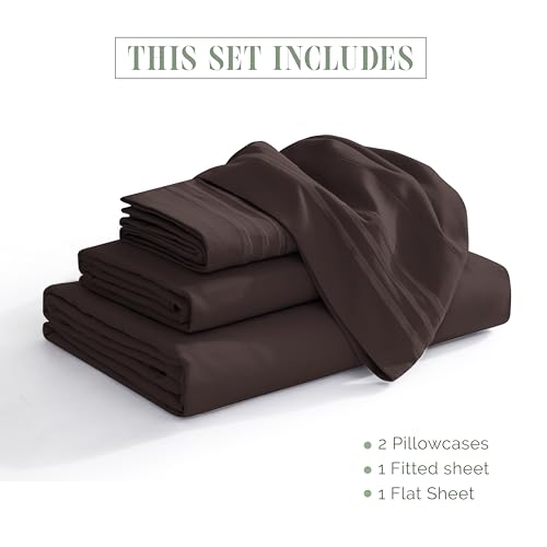 Elegant Comfort Luxurious 1500 Premium Hotel Quality Microfiber Three Line Embroidered Softest 4-Piece Bed Sheet Set, Wrinkle and Fade Resistant, King, Chocolate Brown Elegant Comfort