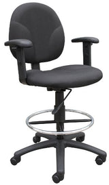 Boss Office Products B1691-BK Stand Up Fabric Drafting Stool with Adjustable Arms in Black Boss Office Products