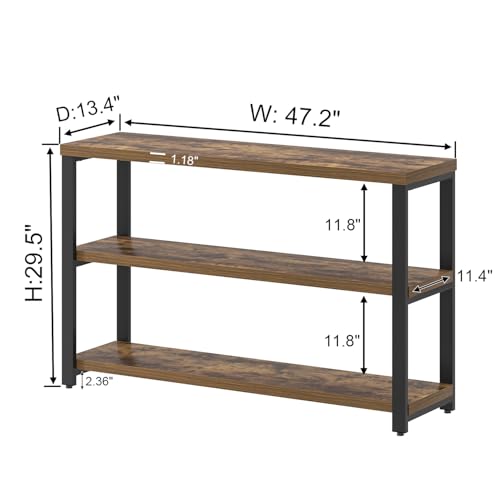 EXCEFUR Industrial Metal & Wood Console Tables for Living Room, Entryway Table with 3 Tier Storage Shelves, Sofa Hallway Table Behind Couch, Rustic Brown, 47 Inch EXCEFUR