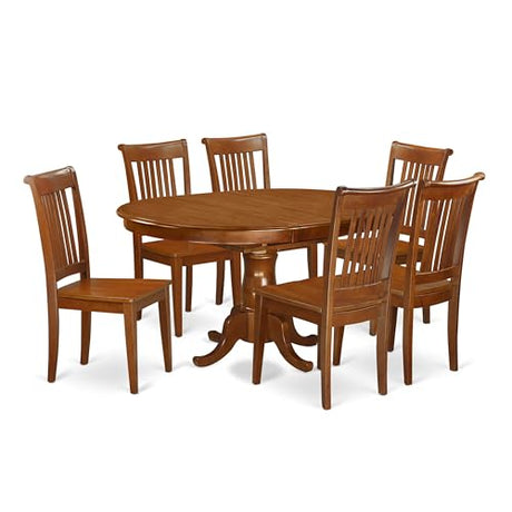East West Furniture PORT7-SBR-W 7 Piece Dining Room Table Set Consist of an Oval Kitchen Table with Butterfly Leaf and 6 Dining Chairs, 42x60 Inch, Saddle Brown East West Furniture