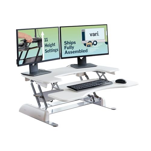 Vari Varidesk Pro Plus 36 Standing Desk Converter – 11 Height Settings + Spring Lift, 2 Tier Design, Keyboard Tray, Fits Desktops 36” Wide x 26.5" Deep – Delivers Fully Assembled (White) Vari