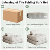 DSNAPE 3-in-1 Folding Sofa Bed, 35.4" Convertible Sleeper Chair Bed with Pillow Back Support, Portable Pull Out Velvet Futon Lounge Couch, Comfy Floor Mattress for Living Room Bedroom - White, Single DSNAPE