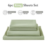 ILAVANDE Sage King Size Sheets Set 6 Piece,Super Soft 1800 Series Microfiber Bed Sheets King Set-Wrinkle & Fade Resistant-14“ Deep Pockets Sheets for King Size Bed(King,Sage Green) ILAVANDE