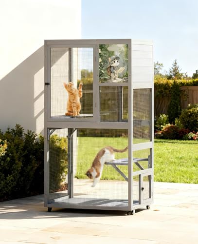 COZIWOW Outdoor Wooden Cat Catio – Weatherproof, Easy Assembly, for Backyard/Patio/Balcony, for Indoor & Outdoor Cats COZIWOW